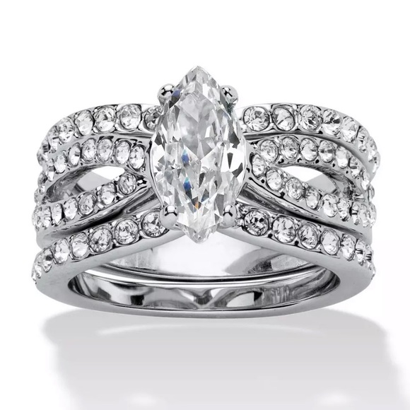 925Silver Marquise White Sapphire Wedding 3pc Ring - Picture 6 of 7